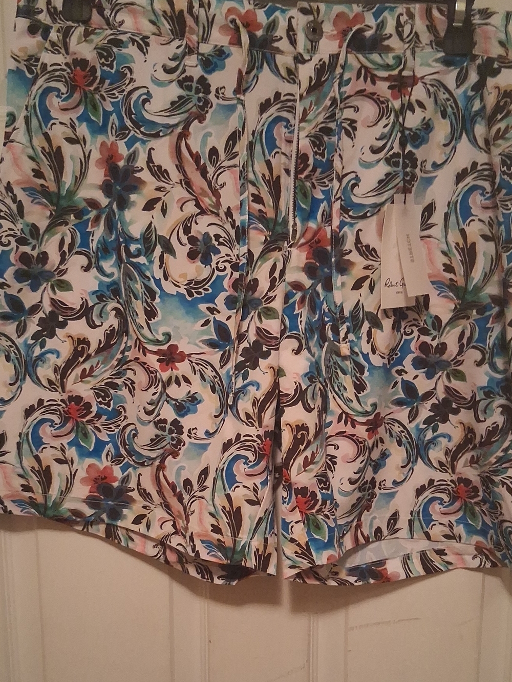 Robert Graham Multicolor Floral Bathing Trunks in Blue, White, and Red Size 38